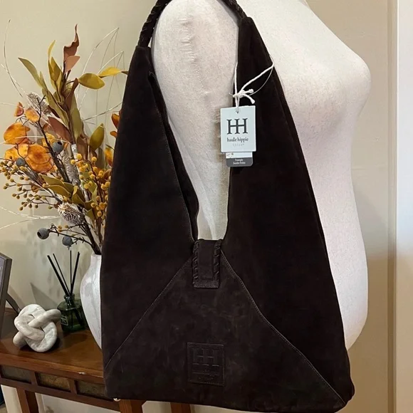 Haute Hippie | Chocolate Brown Triangle Hobo Suede Bag - Picture 1 of 11
